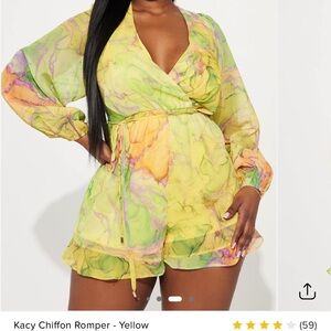 Fashion Nova Kacy Chiffon Romper - Yellow and Green